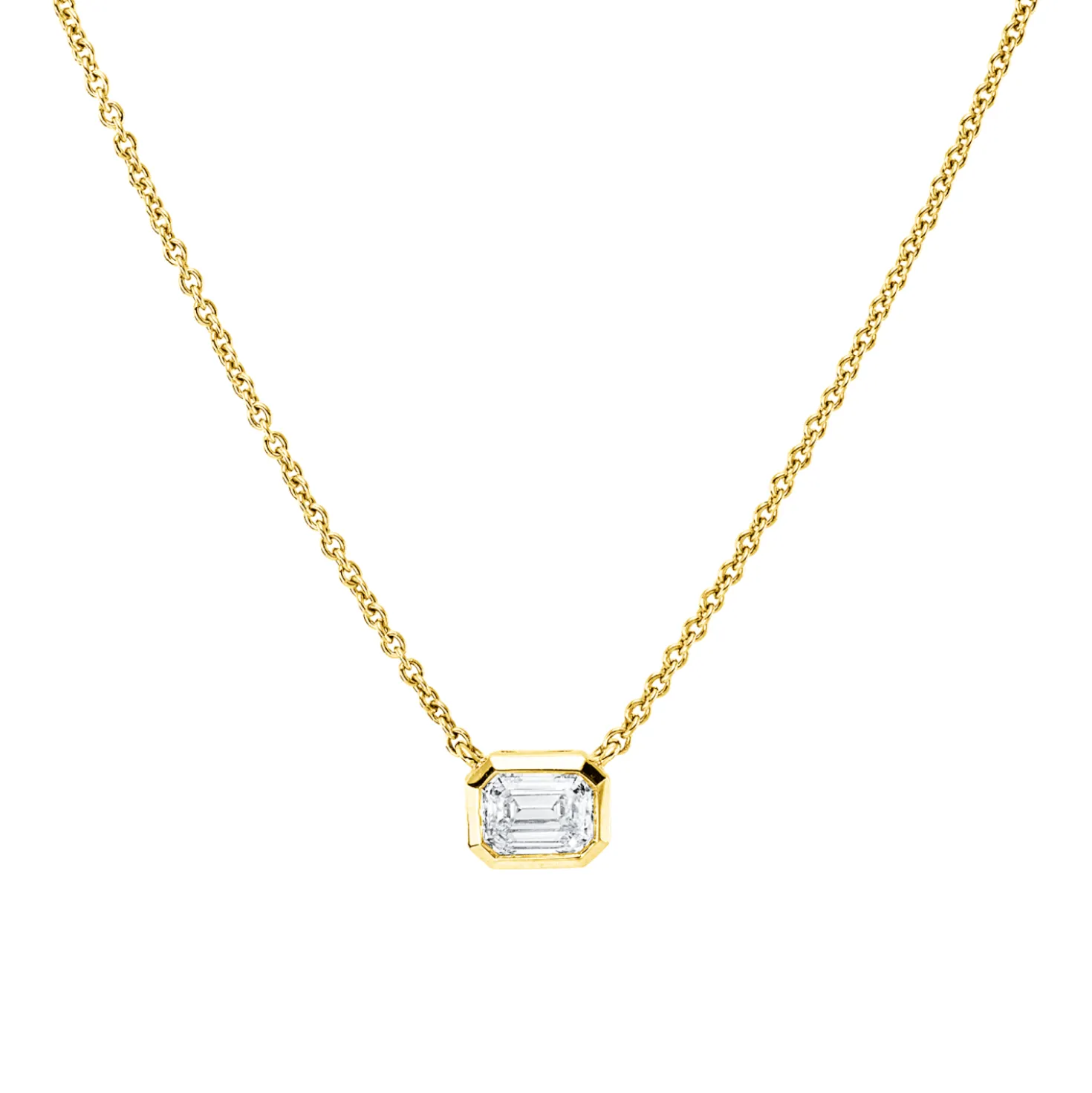Solitaire Collier aus 750 Gelbgold Diamant Smaragd-Schliff 0,5ct W-SI L:45cm Zarge