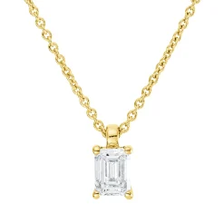 Solitaire Collier aus 750 Gelbgold Diamant Smaragd-Schliff 0,5ct F-VSI L:45cm