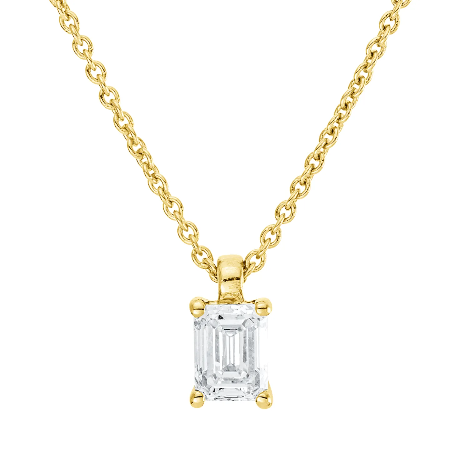 Solitaire Collier aus 750 Gelbgold Diamant Smaragd-Schliff 0,5ct F-VSI L:45cm