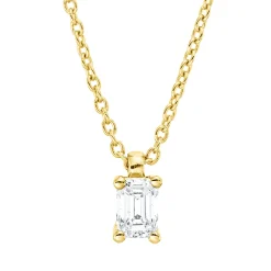 Solitaire Collier aus 750 Gelbgold Diamant Smaragd-Schliff 0,2ct TW-SI L:45cm