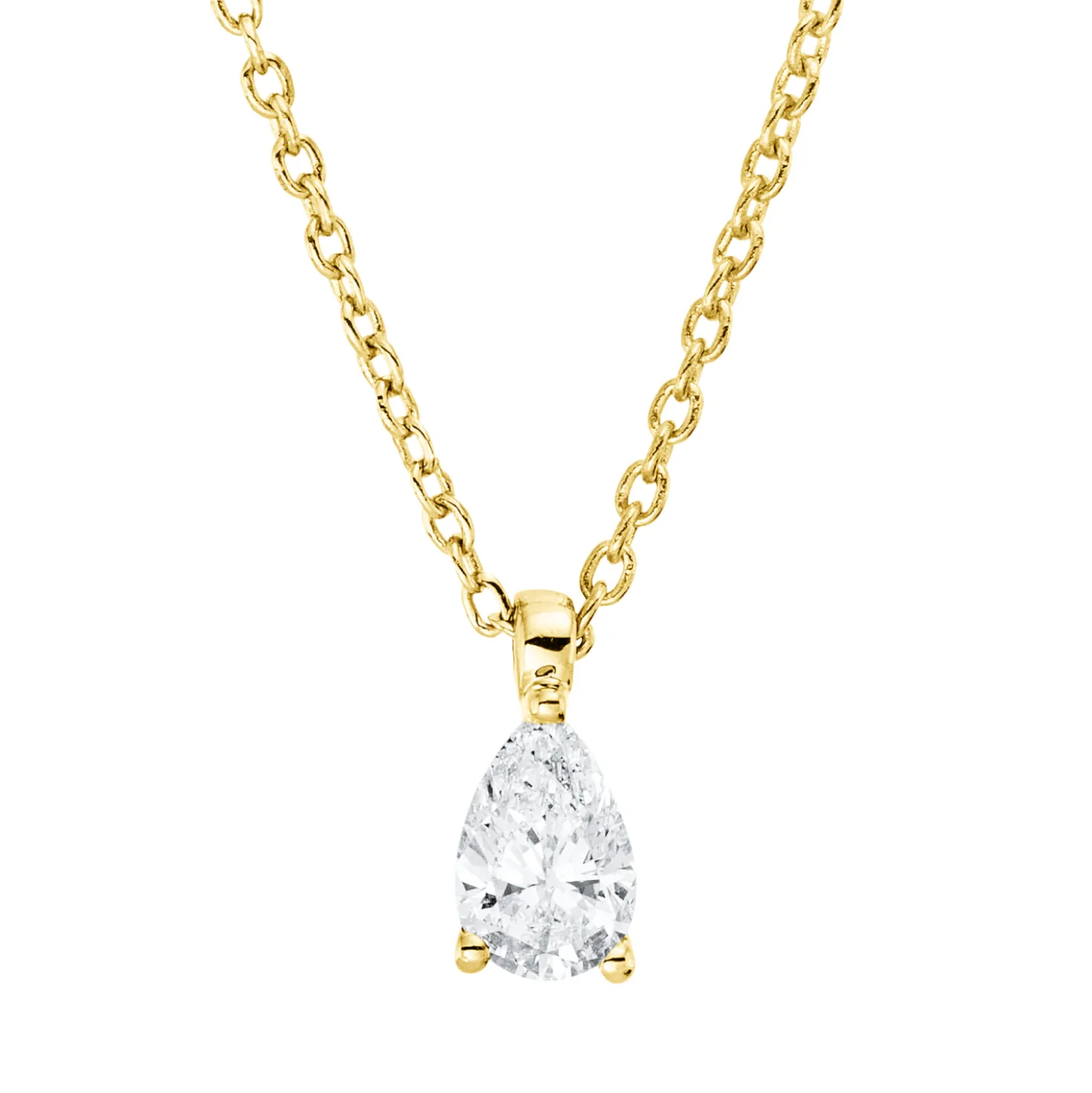 Solitaire Collier aus 750 Gelbgold Diamant Tropfen-Schliff 0,2ct TW-SI L:45cm