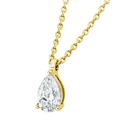 Solitaire Collier aus 750 Gelbgold Diamant Tropfen-Schliff 0,3ct E-VSI L:45cm