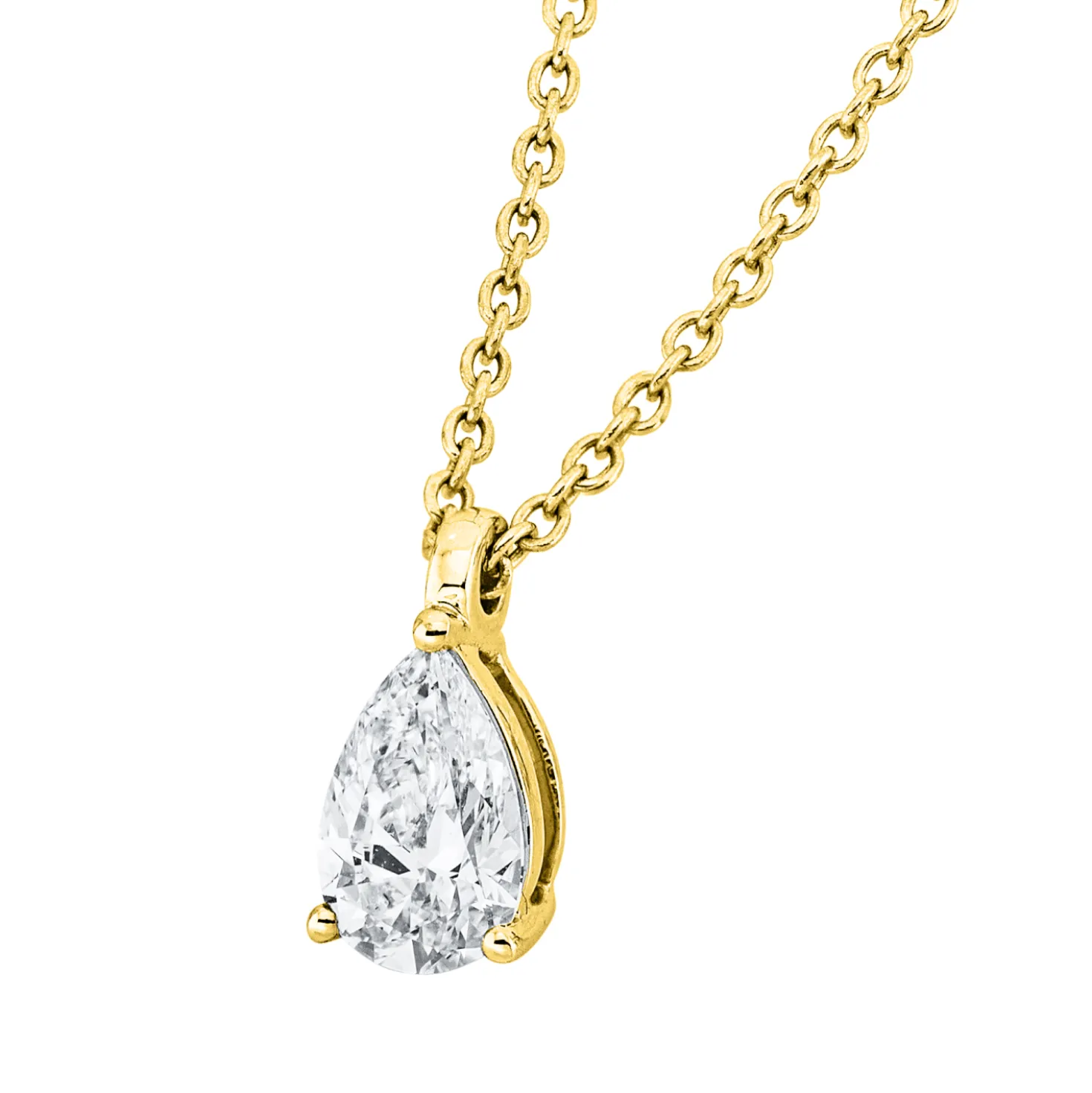 Solitaire Collier aus 750 Gelbgold Diamant Tropfen-Schliff 0,3ct E-VSI L:45cm