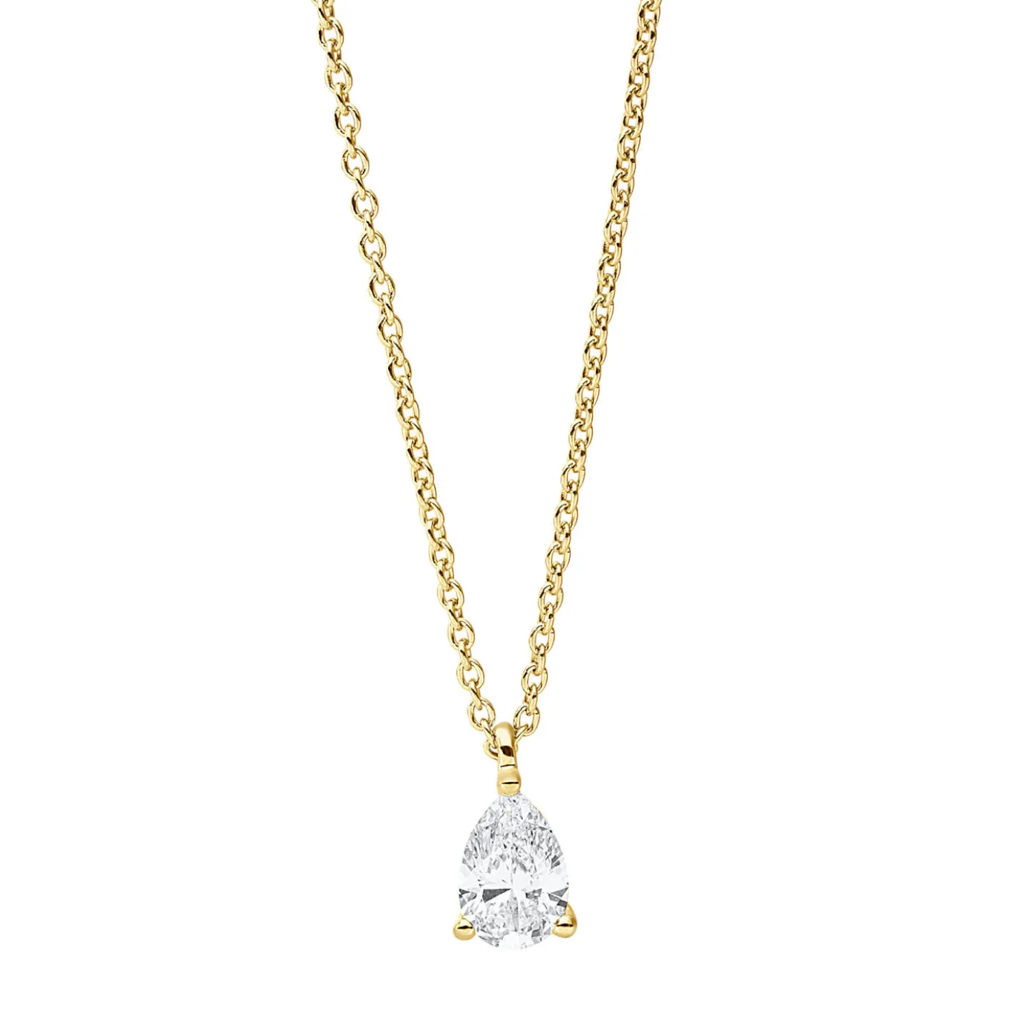 Solitaire Collier aus 750 Gelbgold Diamant Tropfen-Schliff 0,25ct TW-SI L:45cm
