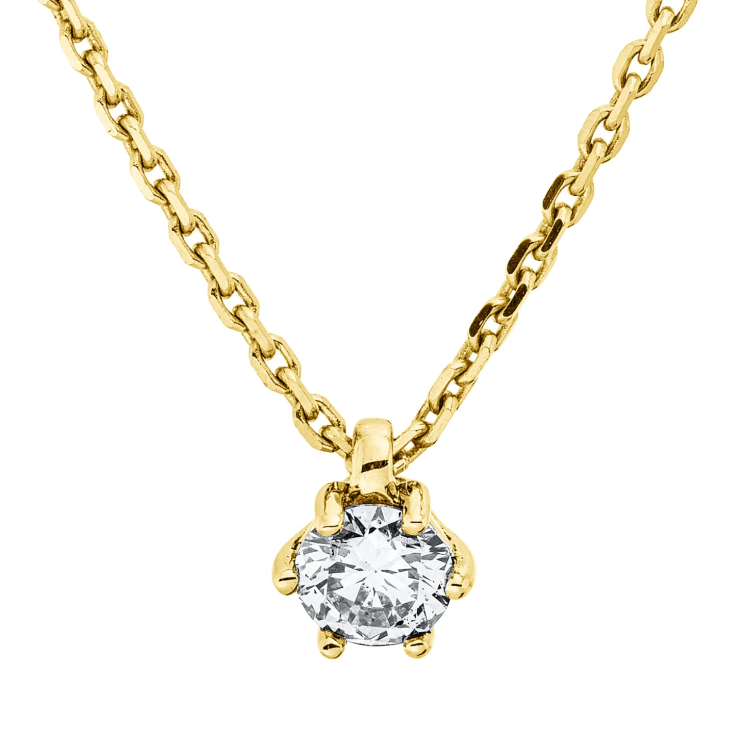 Solitaire Collier aus 750 Gold Gelbgold Brillant 0,25ct TW-SI L:45cm 6er-Krappe