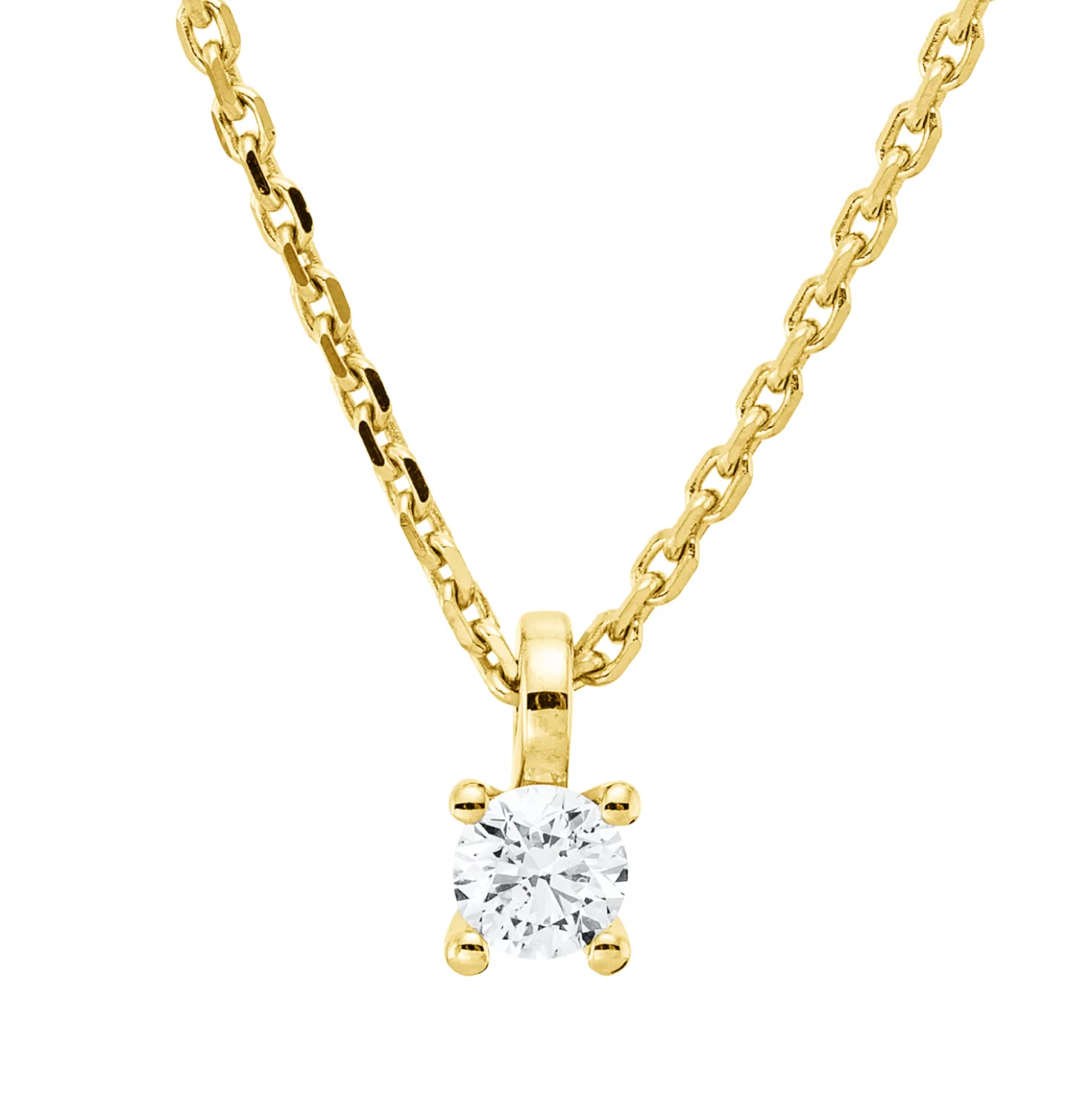 Solitaire Collier aus 750 Gold Gelbgold Brillant 0,15ct TW-SI L:45cm 4er-Krappe