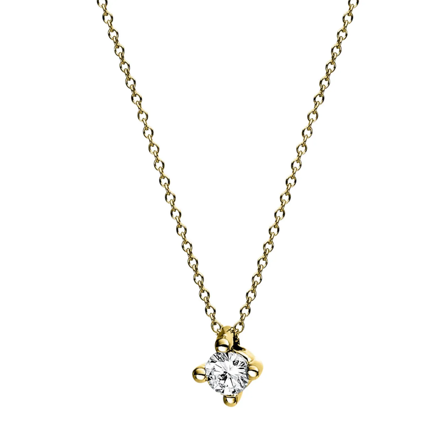 Solitaire Collier aus 750 Gold Gelbgold Diamant Brillanten 0,1ct L:42cm 4er-Krappe