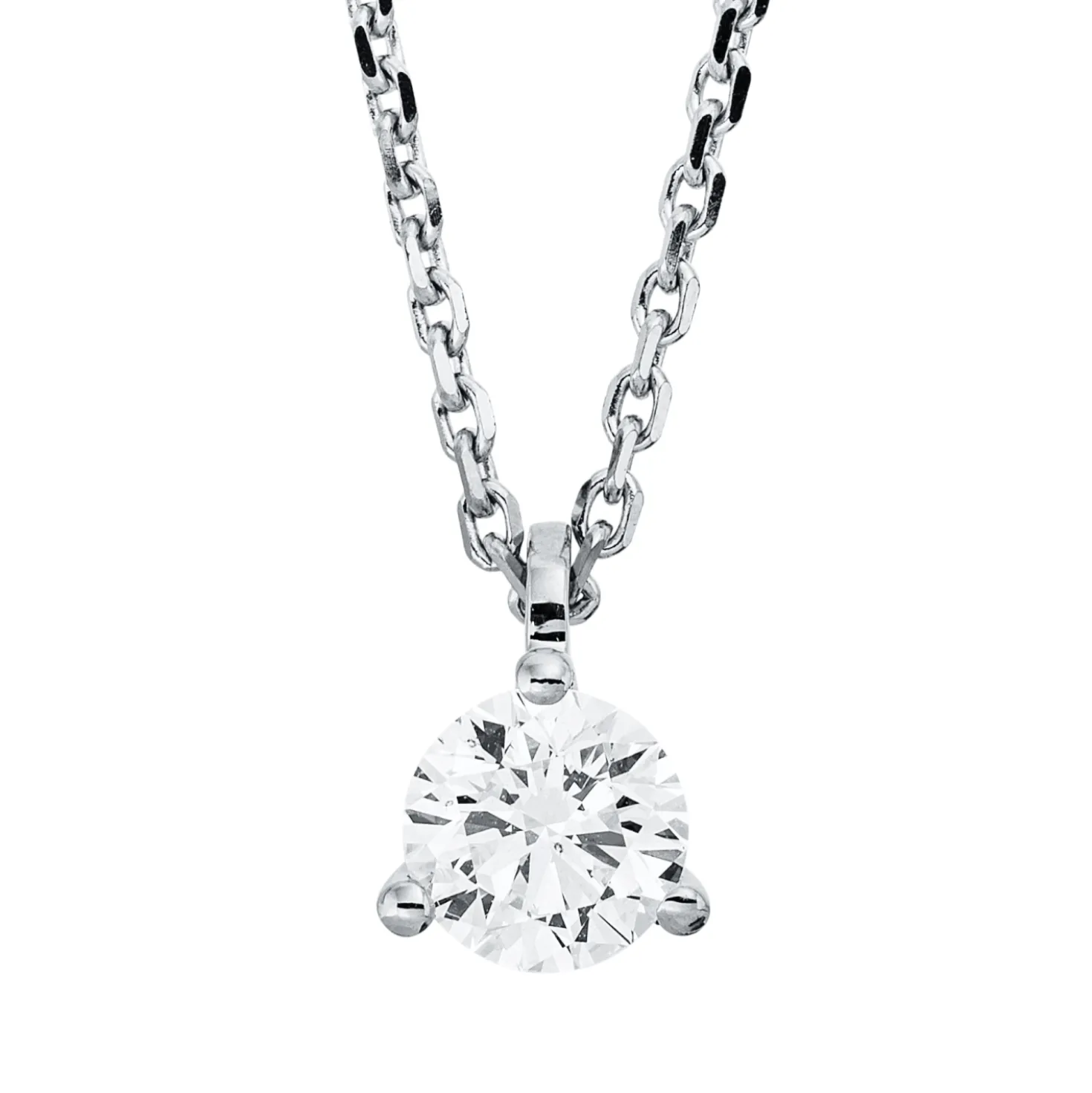 Solitaire Collier aus 750 Gold Weißgold Brillant 0,7ct F-SI L:45cm 3er-Krappe