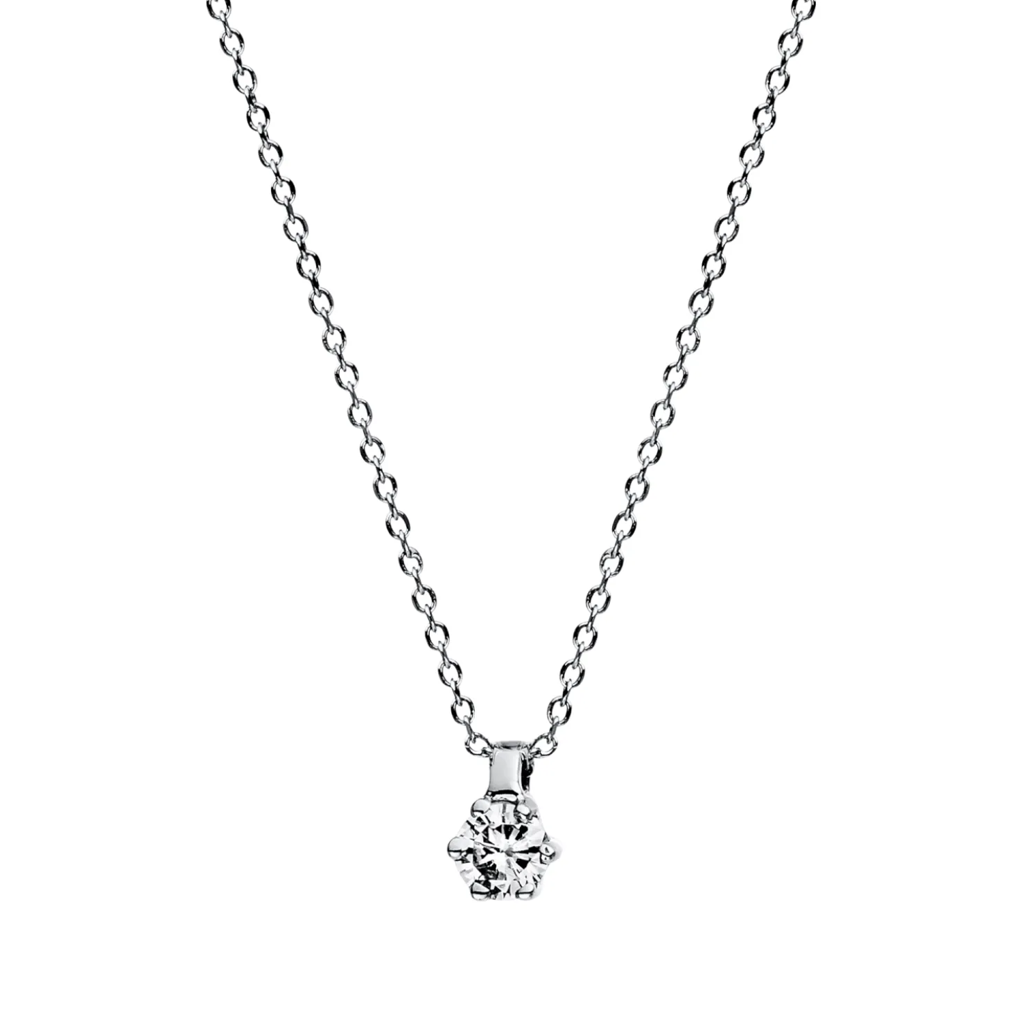 Solitaire Collier aus 750 Gold Weißgold Brillant 0,05ct TW-SI L:42cm 6er-Krappe