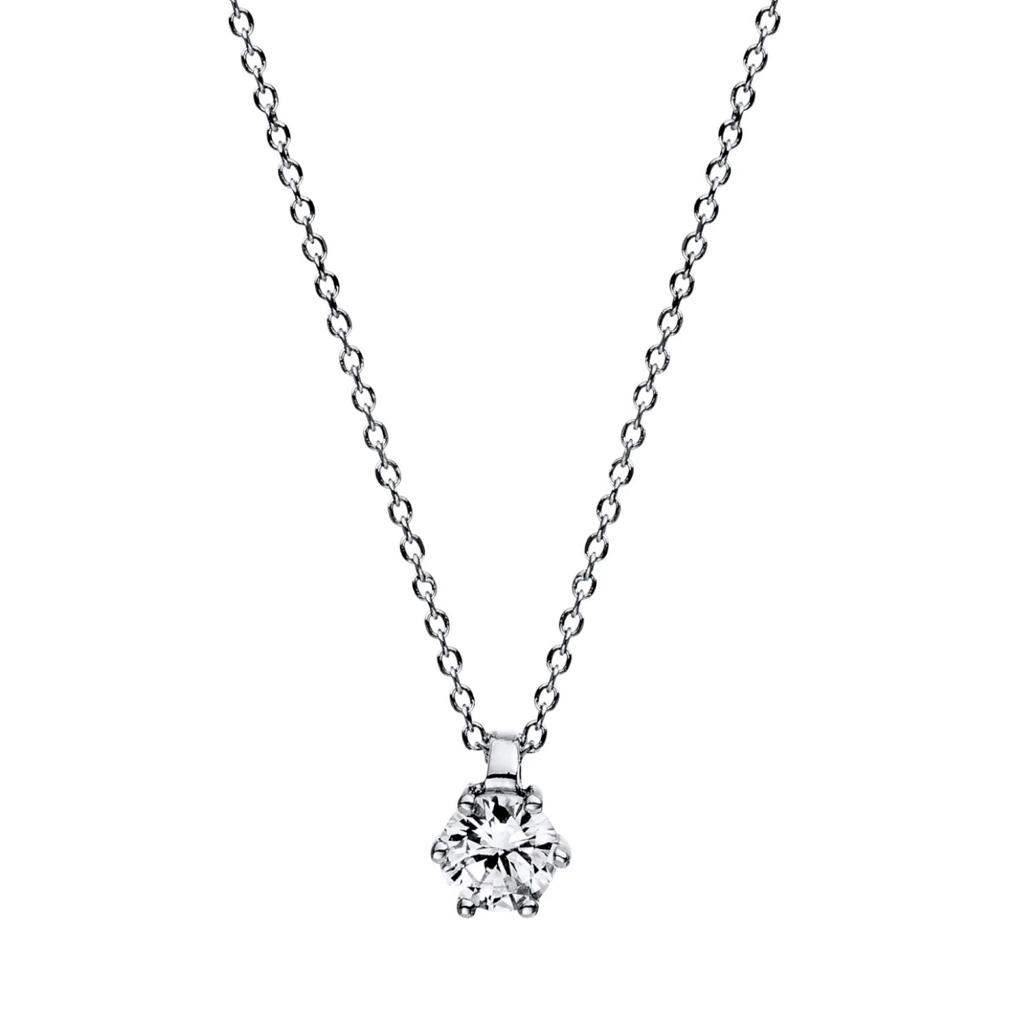 Solitaire Collier aus 750 Gold Weißgold Brillant 0,15ct TW-SI L:42cm 6er-Krappe