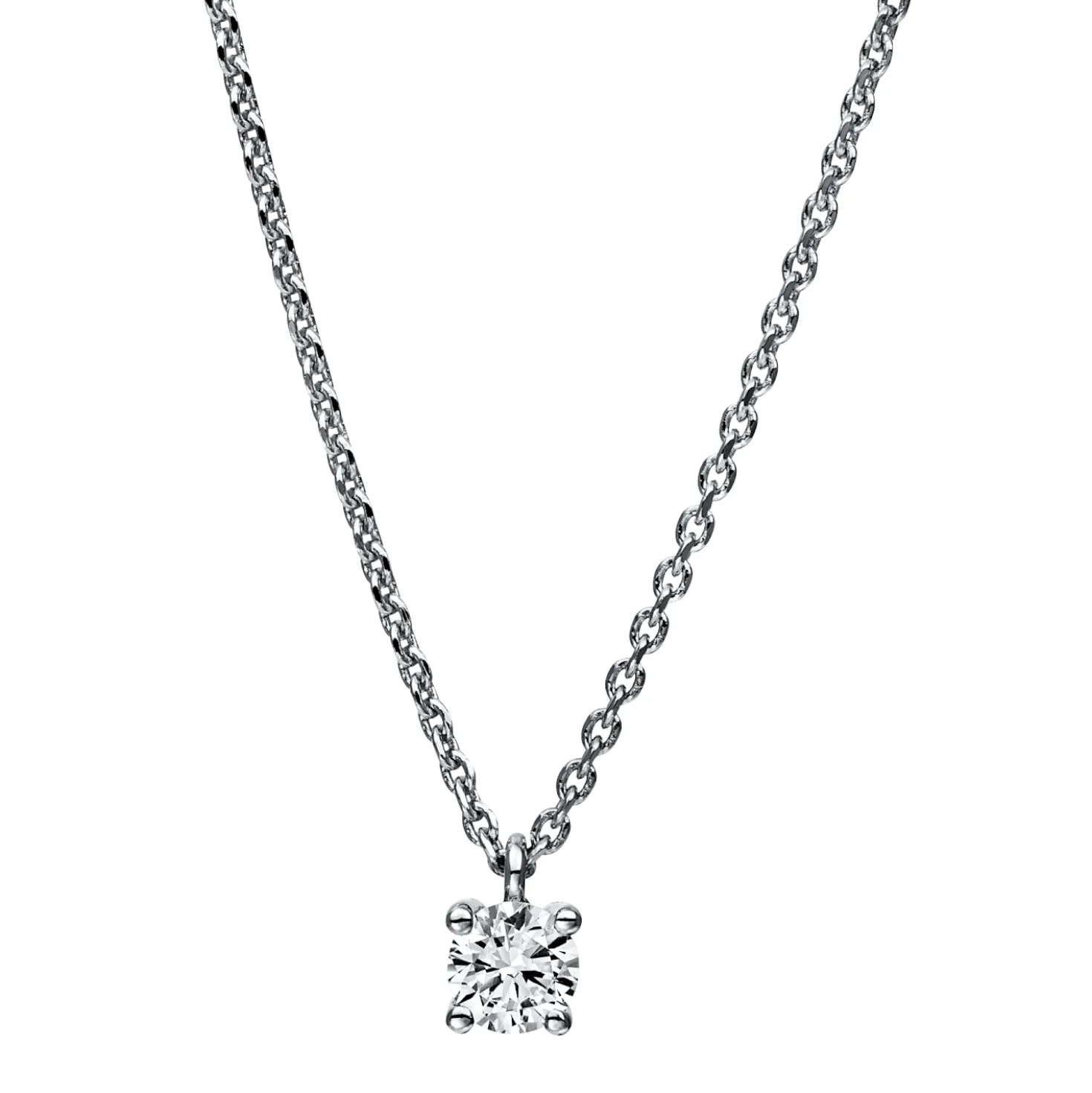 Solitaire Collier aus 750 Gold Weißgold Brillant 0,2ct TW-SI L:42cm 4er-Krappe
