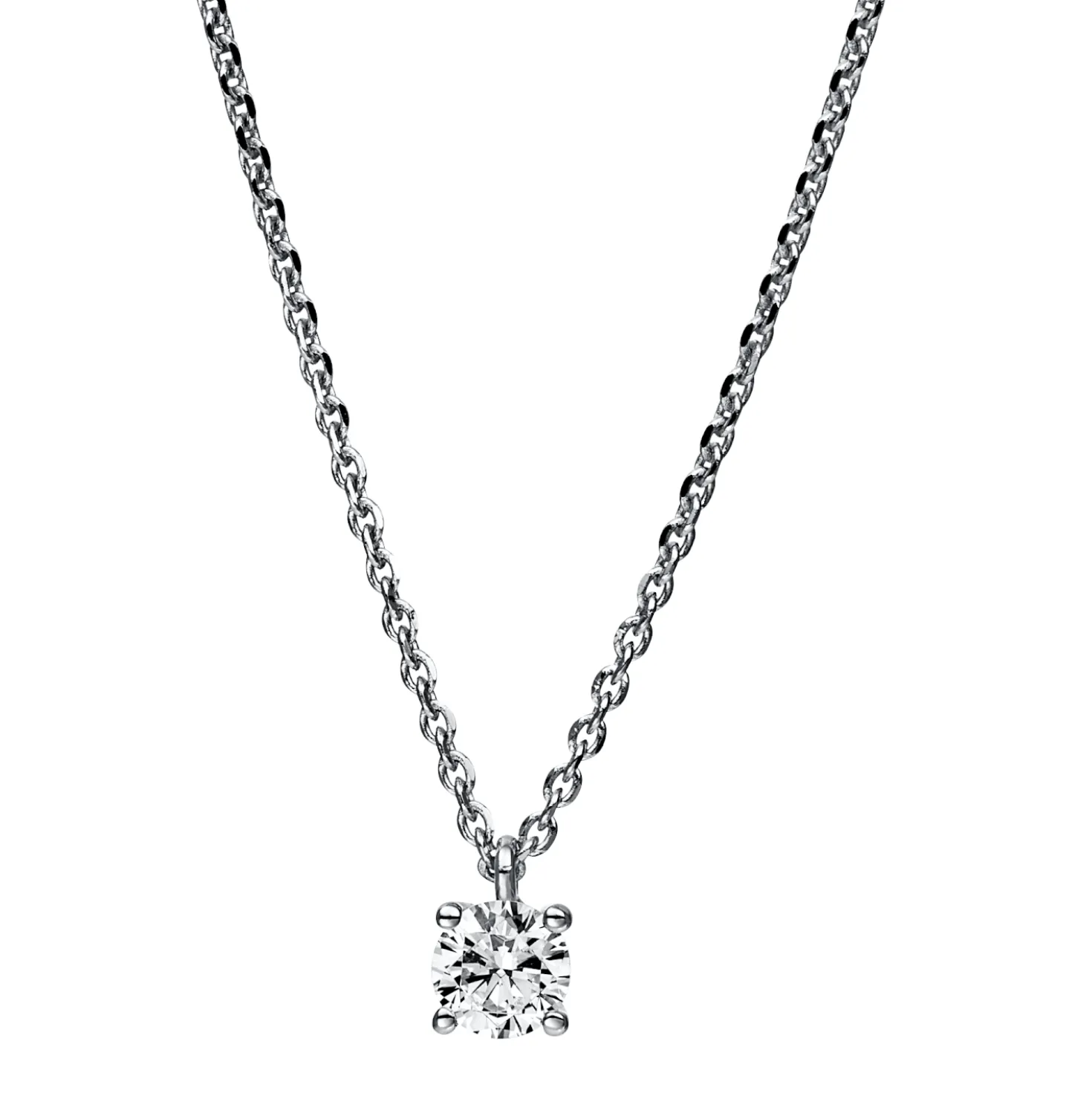 Solitaire Collier aus 750 Gold Weißgold Brillant 0,25ct TW-SI L:42cm 4er-Krappe