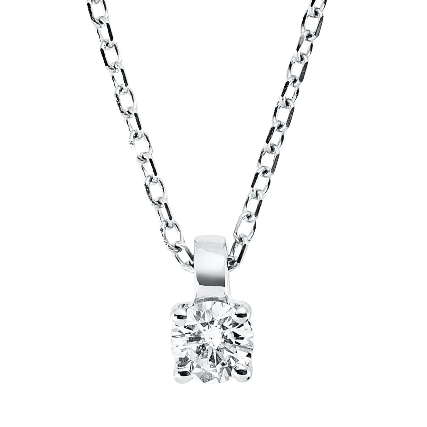 Solitaire Collier aus 750 Gold Weißgold Brillant 0,1ct TW-SI L:45cm 4er-Krappe