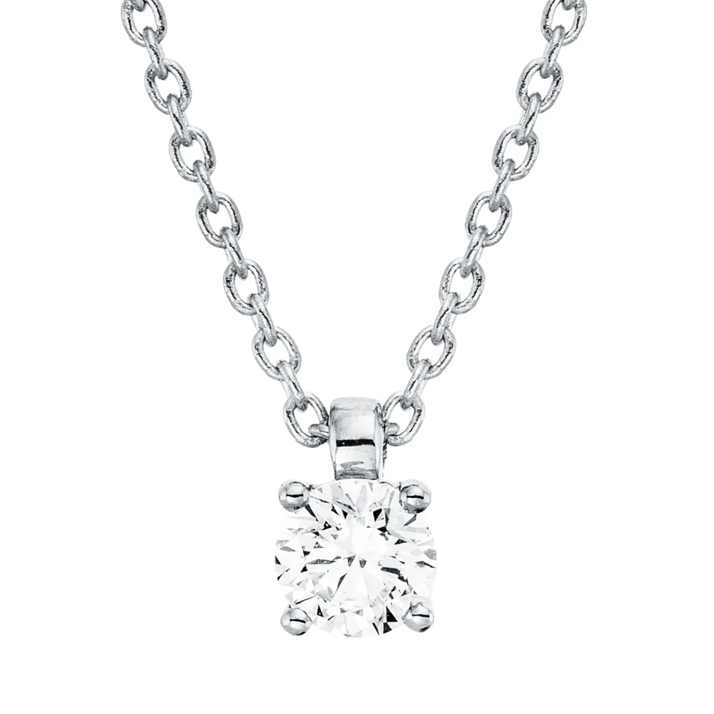Solitaire Collier aus 750 Gold Weißgold Brillant 0,15ct TW-SI L:45cm 4er-Krappe
