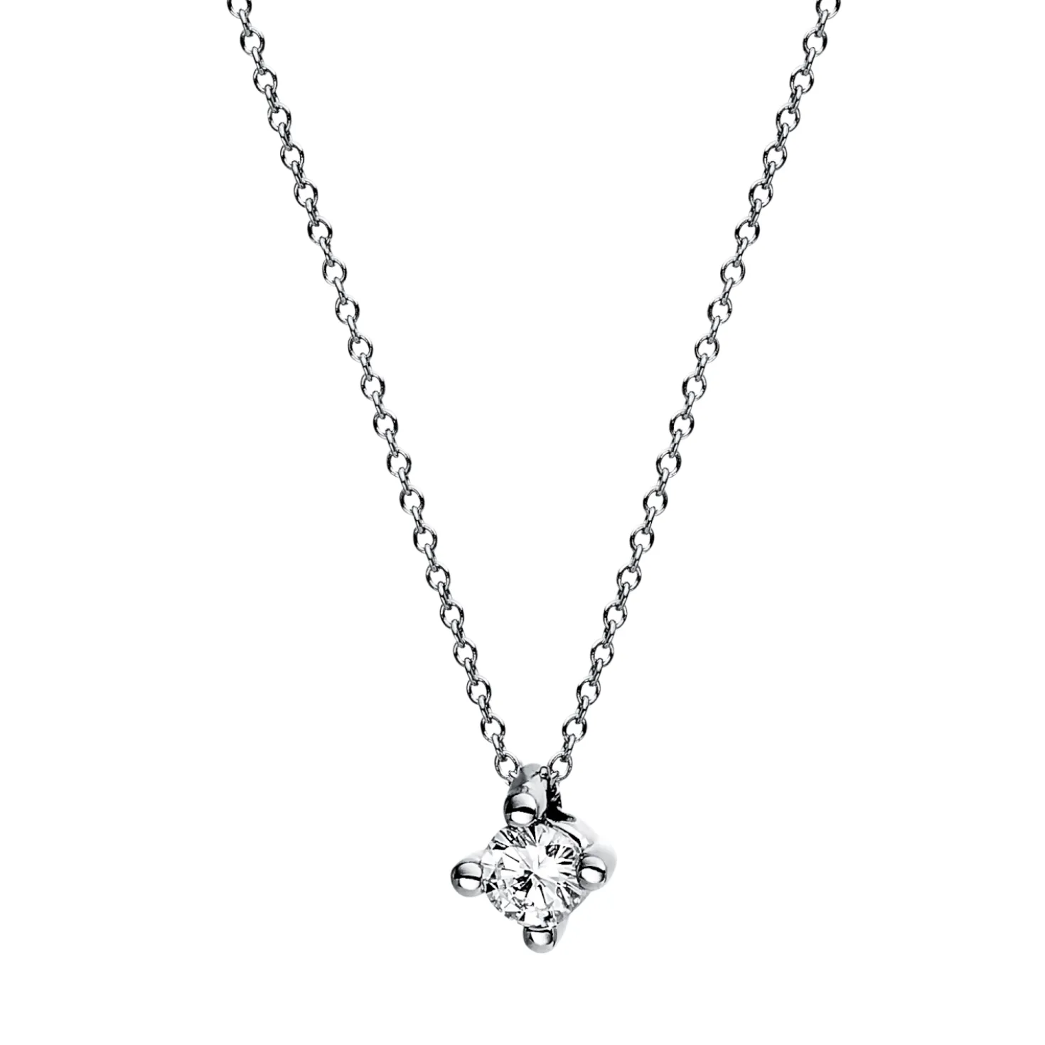 Solitaire Collier aus 585 Gold Weißgold Brillant 0,1ct TW-SI L:42cm 4er-Krappe