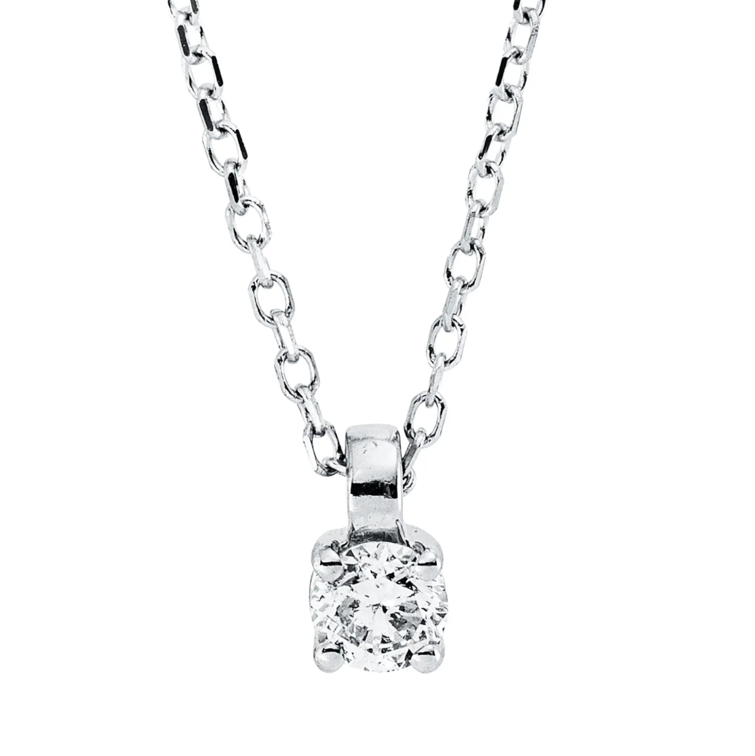 Solitaire Collier aus 750 Gold Weißgold Brillant 0,14ct TW-SI L:45cm 4er-Krappe