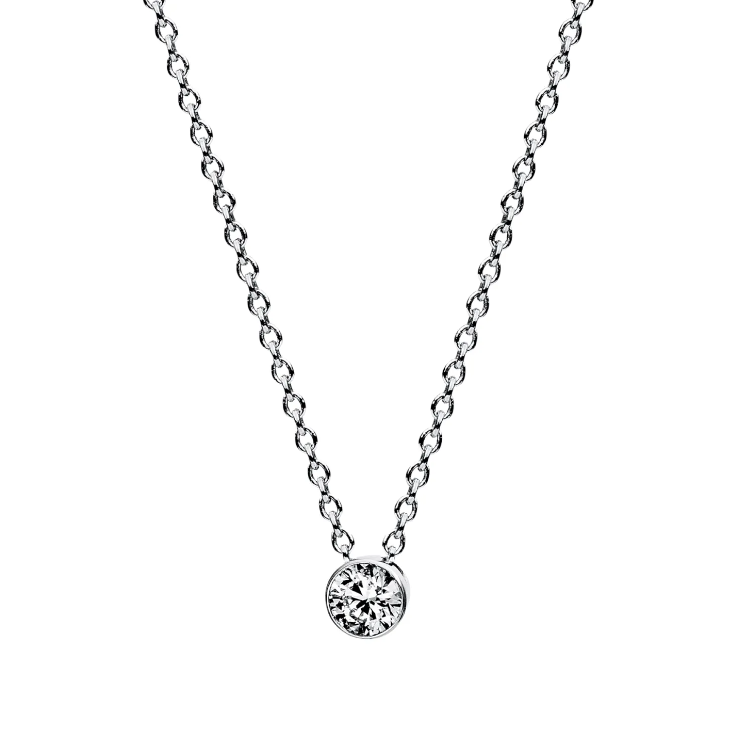 Solitaire Collier aus 750 Gold Weißgold Brillant 0,1ct TW-SI L:43cm Zarge