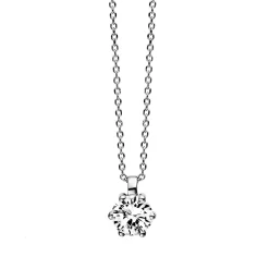 Solitaire Collier aus 750 Gold Weißgold Brillant 0,7ct TW-VSI L:42cm 6er-Krappe