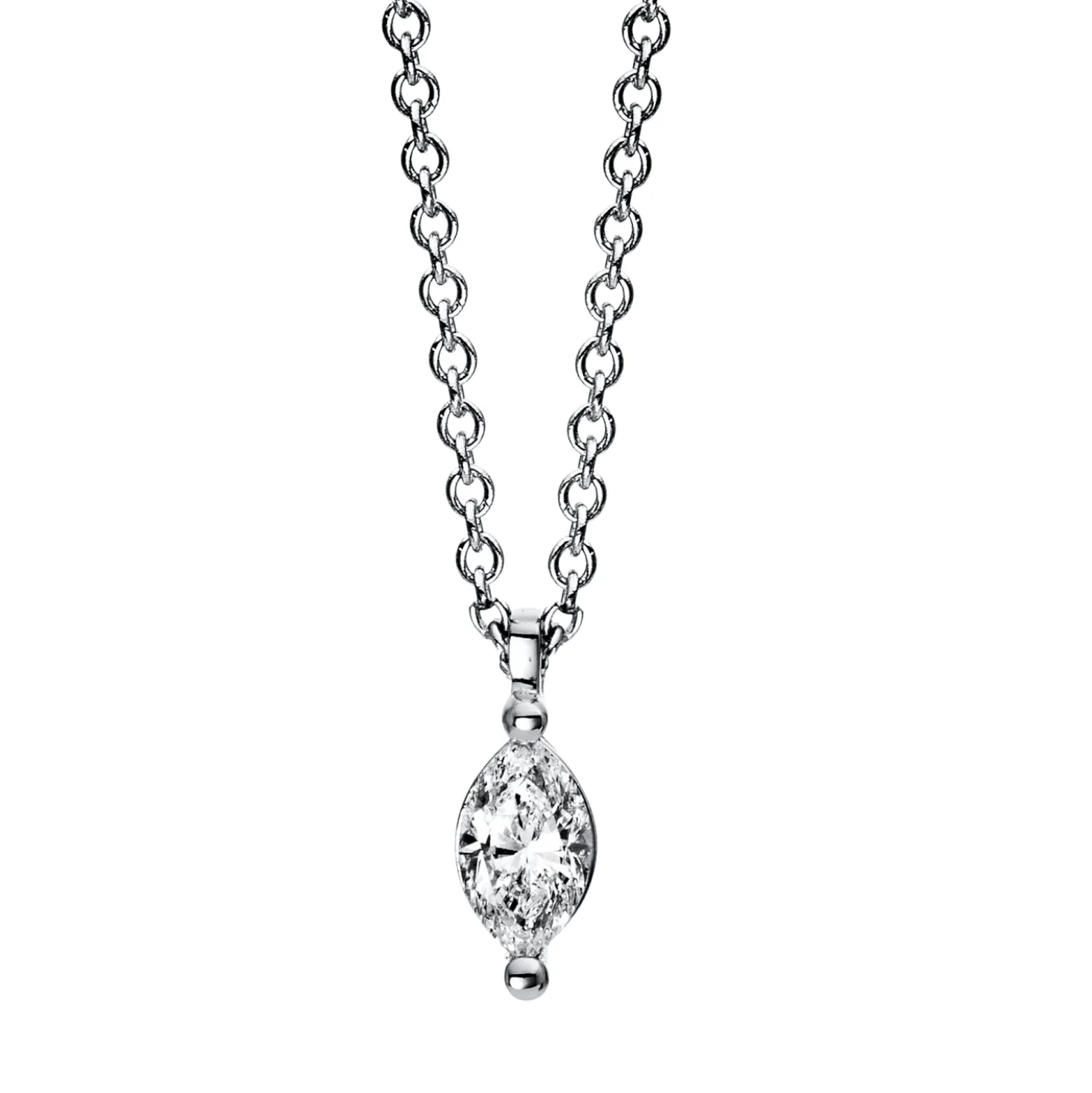 Solitaire Collier aus 750 Weißgold Diamant Navette-Schliff 0,15ct TW-SI 2er-Krappe