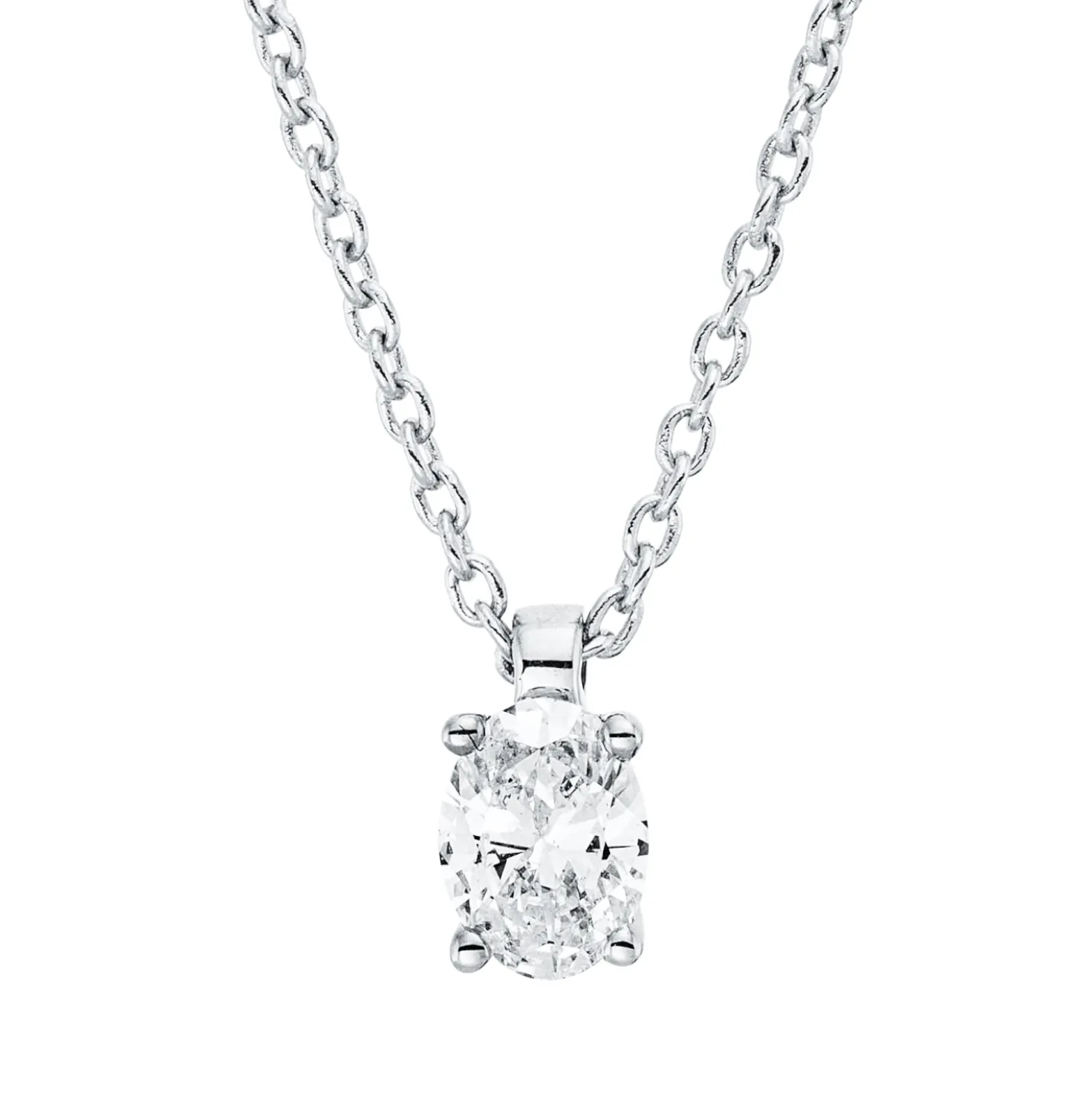 Solitaire Collier aus 750 Weißgold Diamant Oval-Schliff 0,2ct TW-SI L:45cm