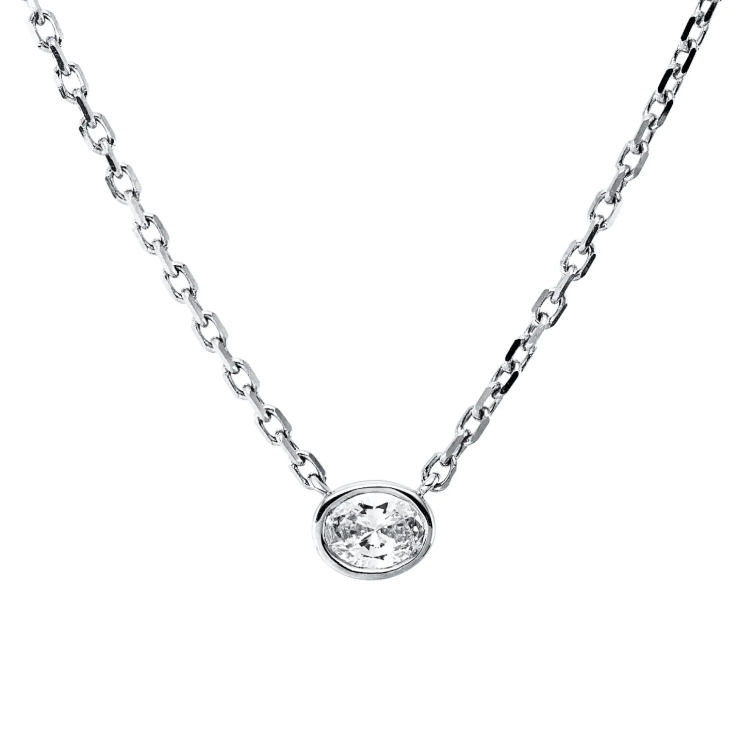 Solitaire Collier aus 585 Weißgold Diamant Oval-Schliff 0,21ct TW-VSI/SI L:45,7cm