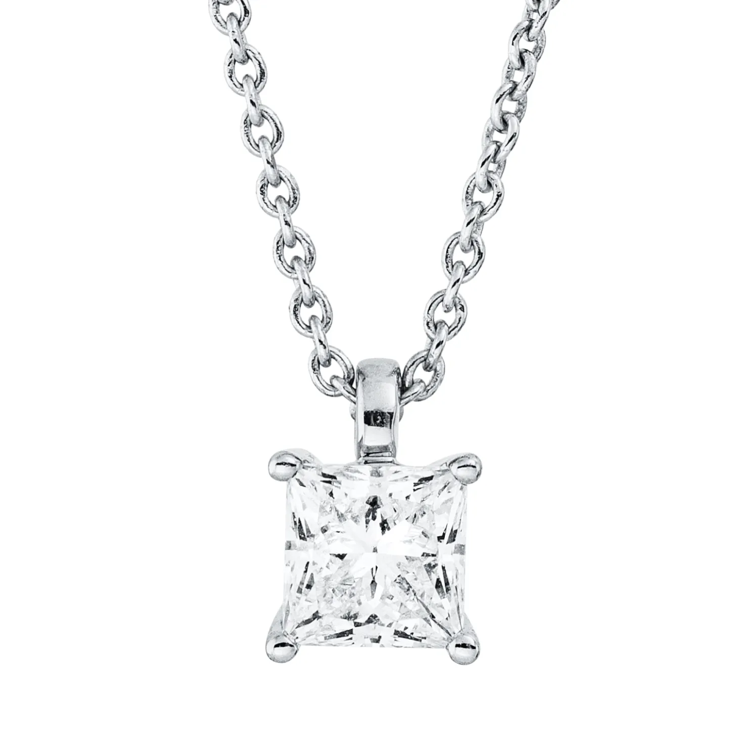 Solitaire Collier aus 750 Weißgold Diamant Prinzess-Schliff 0,33ct D-VSI L:45cm