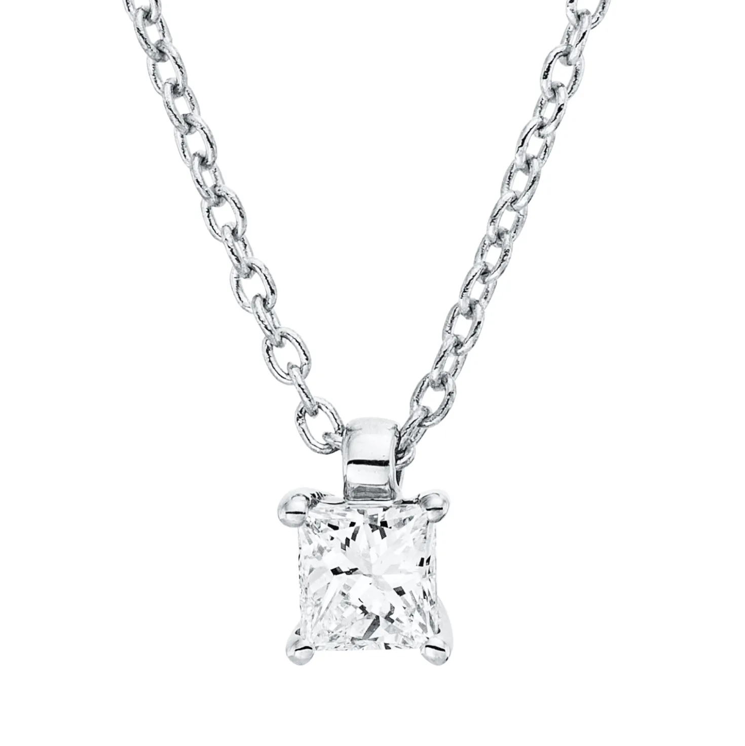 Solitaire Collier aus 750 Weißgold Diamant Prinzess-Schliff 0,16ct TW-SI L:45cm