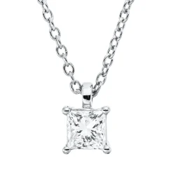 Solitaire Collier aus 750 Weißgold Diamant Prinzess-Schliff 0,19ct TW-SI L:45cm