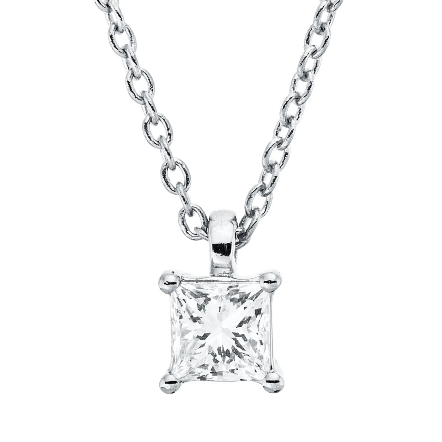 Solitaire Collier aus 750 Weißgold Diamant Prinzess-Schliff 0,19ct TW-SI L:45cm