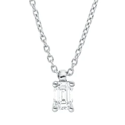 Solitaire Collier aus 750 Weißgold Diamant Smaragd-Schliff 0,2ct TW-SI L:45cm