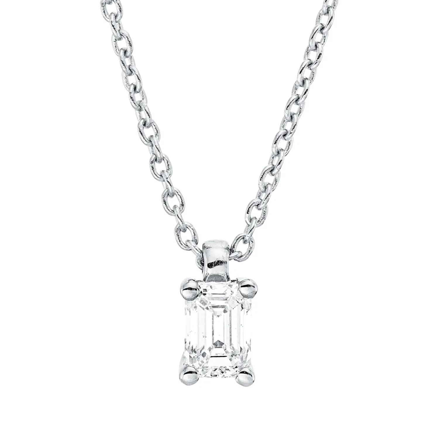 Solitaire Collier aus 750 Weißgold Diamant Smaragd-Schliff 0,2ct TW-SI L:45cm