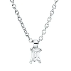 Solitaire Collier aus 750 Weißgold Diamant Smaragd-Schliff 0,1ct TW-SI L:45cm