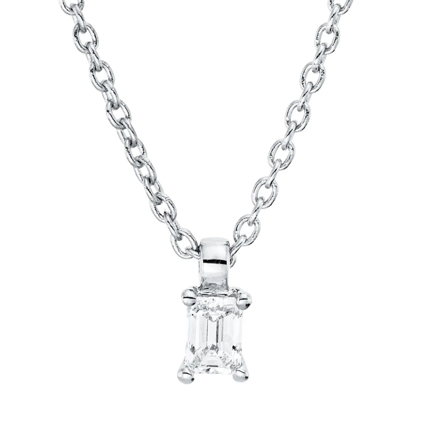 Solitaire Collier aus 750 Weißgold Diamant Smaragd-Schliff 0,1ct TW-SI L:45cm
