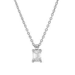 Solitaire Collier aus 750 Weißgold Diamant Smaragd-Schliff 0,3ct TW-VSI L:45cm