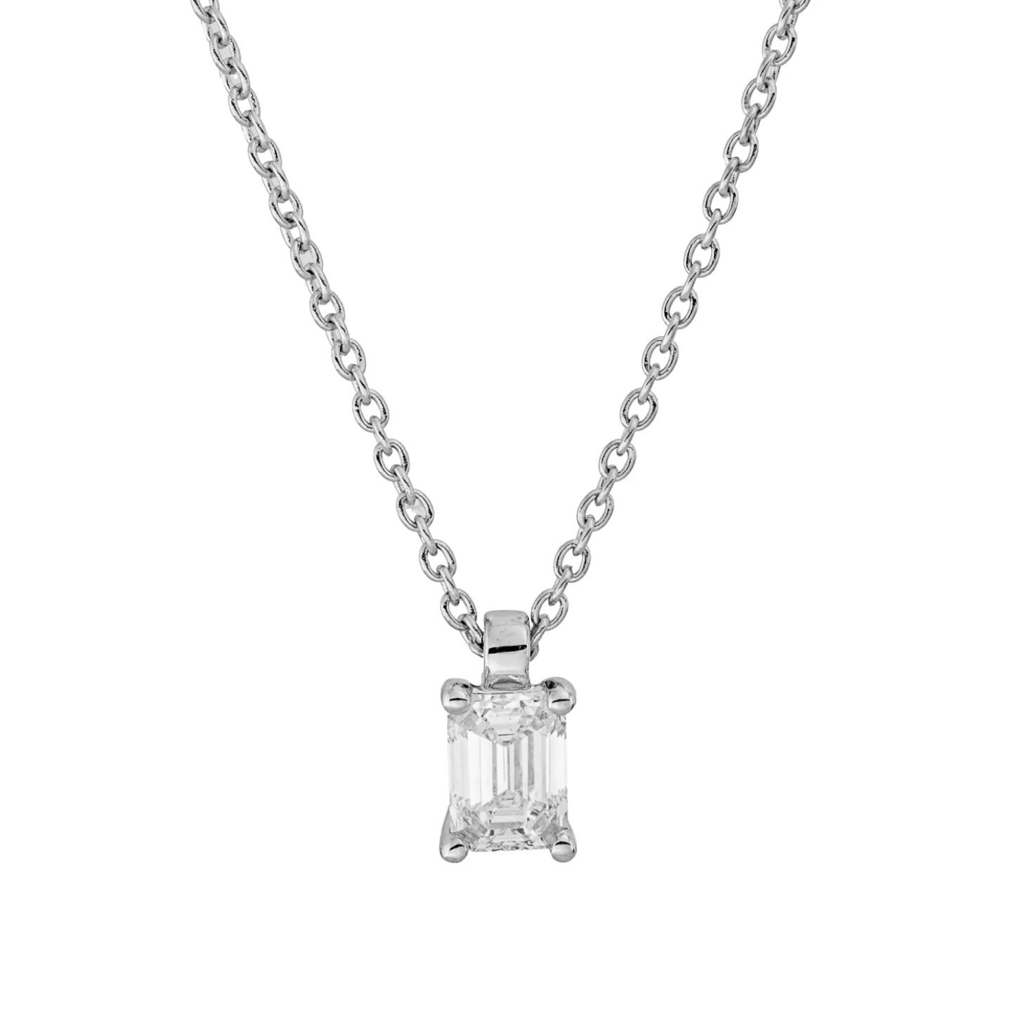 Solitaire Collier aus 750 Weißgold Diamant Smaragd-Schliff 0,3ct TW-VSI L:45cm