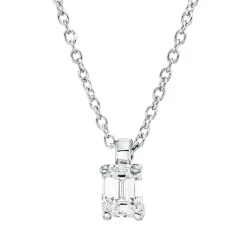 Solitaire Collier aus 750 Weißgold Diamant Smaragd-Schliff 0,27ct TW-SI L:45cm