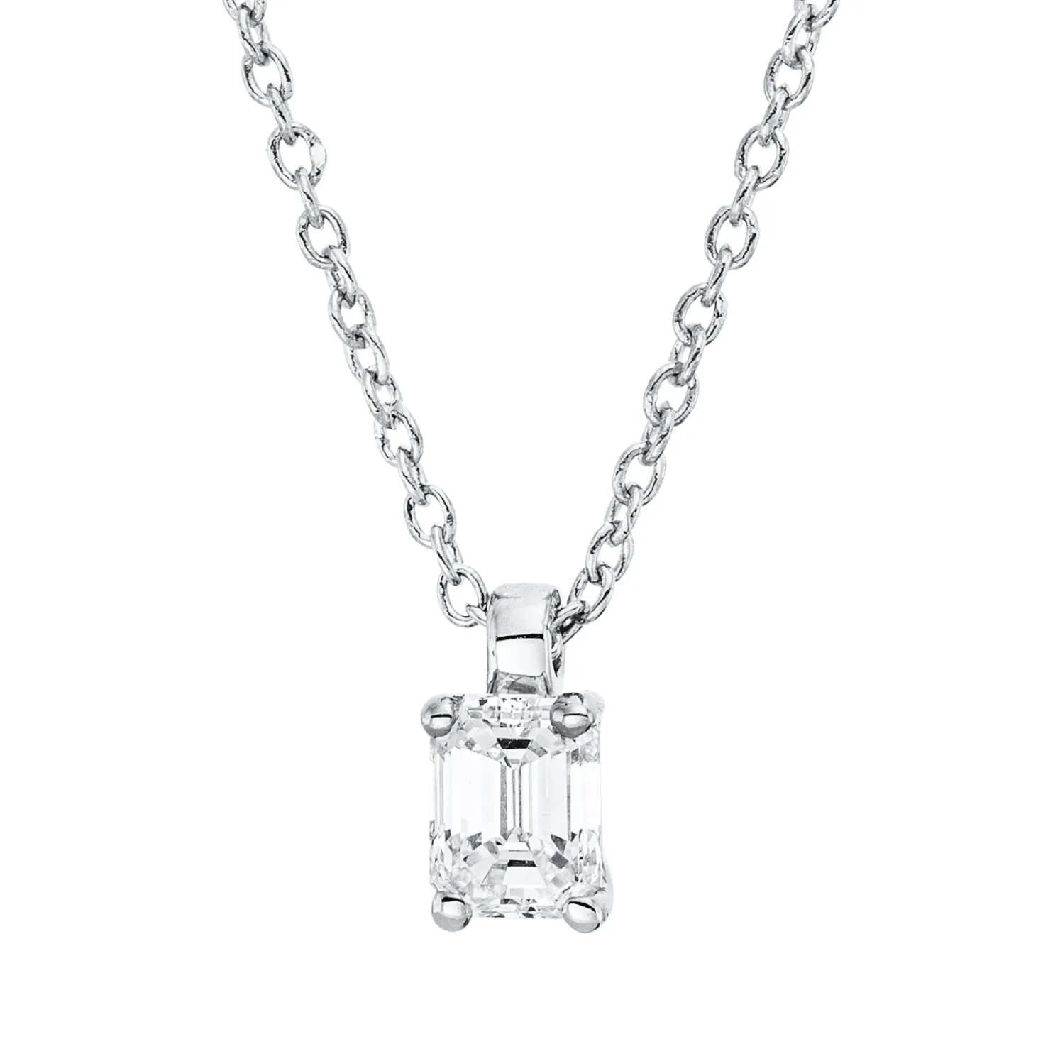 Solitaire Collier aus 750 Weißgold Diamant Smaragd-Schliff 0,27ct TW-SI L:45cm