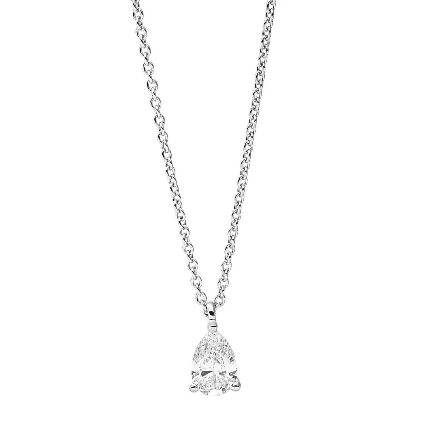 Solitaire Collier aus 750 Weißgold Diamant Tropfen-Schliff 0,25ct TW-SI L:45cm