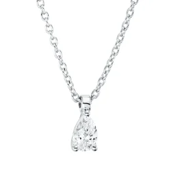 Solitaire Collier aus 750 Weißgold Diamant Tropfen-Schliff 0,14ct TW-SI L:45cm