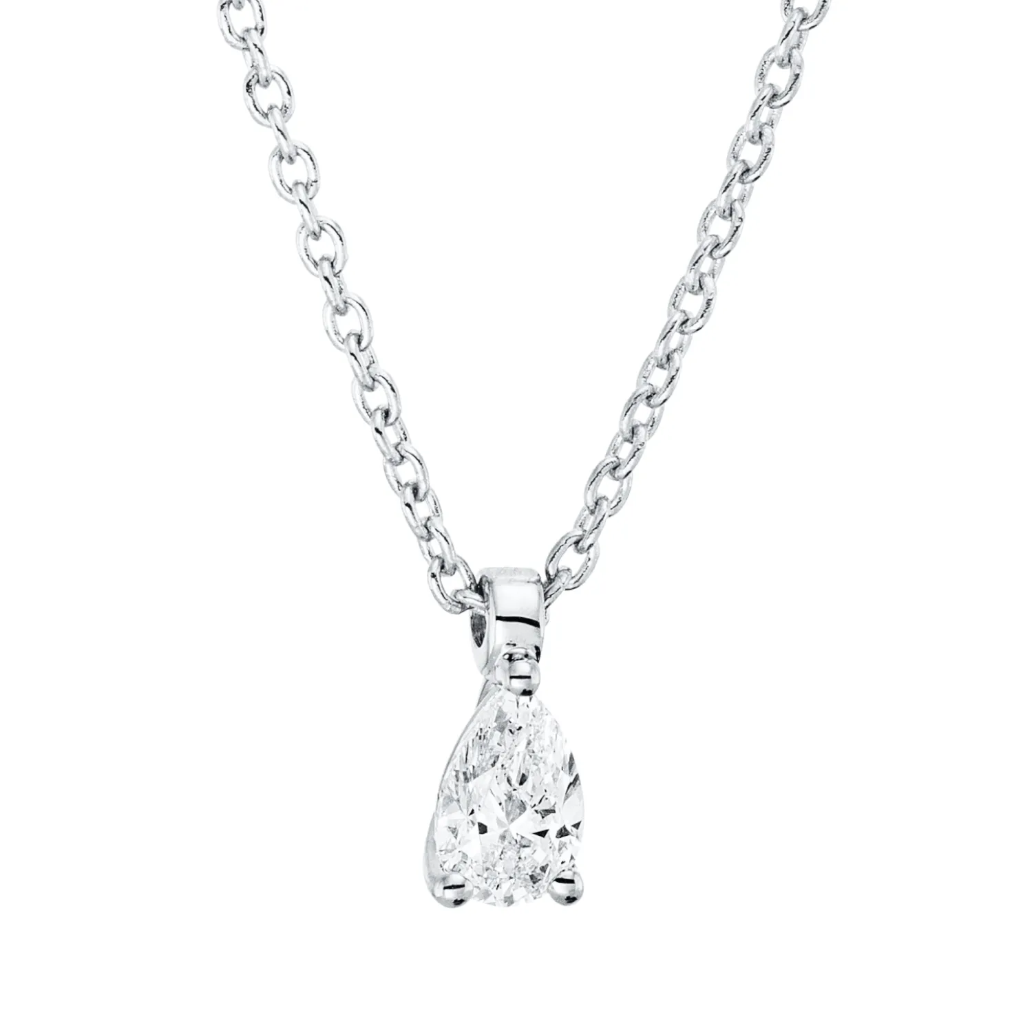 Solitaire Collier aus 750 Weißgold Diamant Tropfen-Schliff 0,14ct TW-SI L:45cm