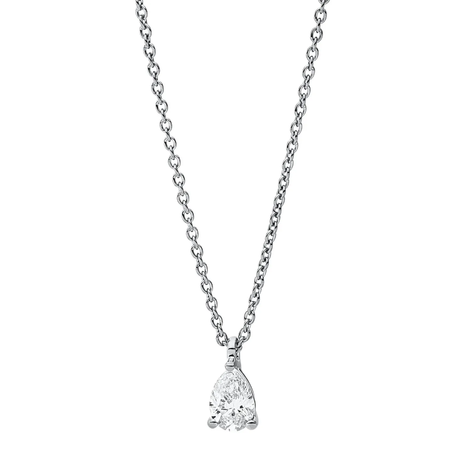 Solitaire Collier Tropfen 750 Weißgold Diamant Tropfen-Schliff 0,2ct TW-SI L:45cm
