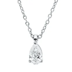 Solitaire Collier Tropfen 750 Weißgold Diamant Tropfen-Schliff 0,19ct TW-SI L:45cm