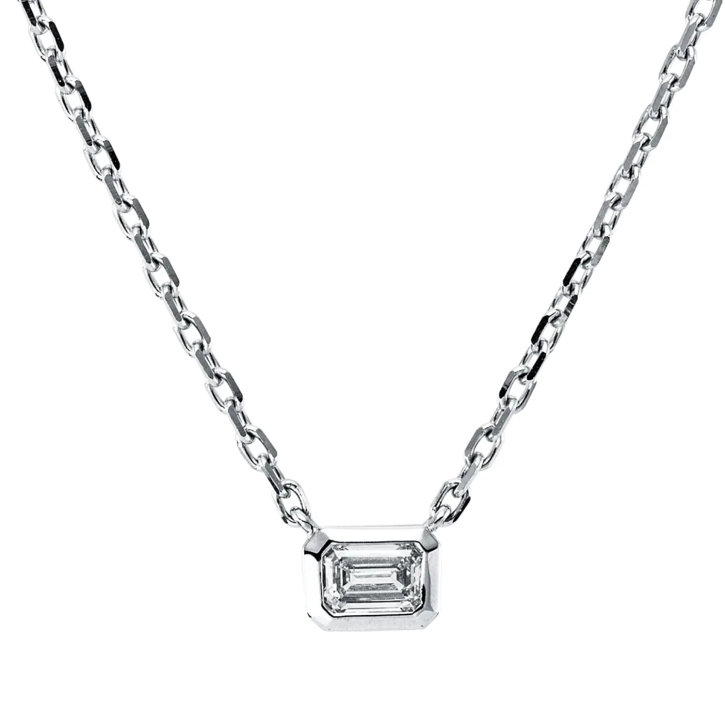 Solitaire Collier 585 Weißgold Diamant Smaragd-Schliff 0,23ct TW-VSI/SI L:45,7cm