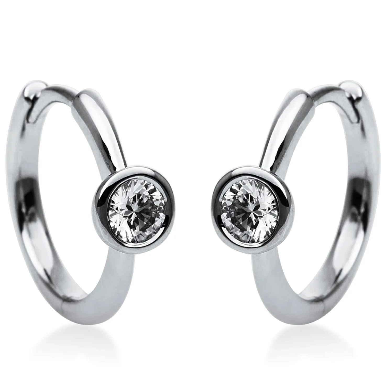 Solitaire Creolen aus 585 Weißgold 2 Brillanten 0,2ct TW-SI 14x3,9mm Zarge