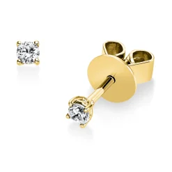Solitaire Ohrstecker aus 585 Gelbgold 2 Brillanten 0,1ct TW-SI Ø2,3mm 4er-Krappe