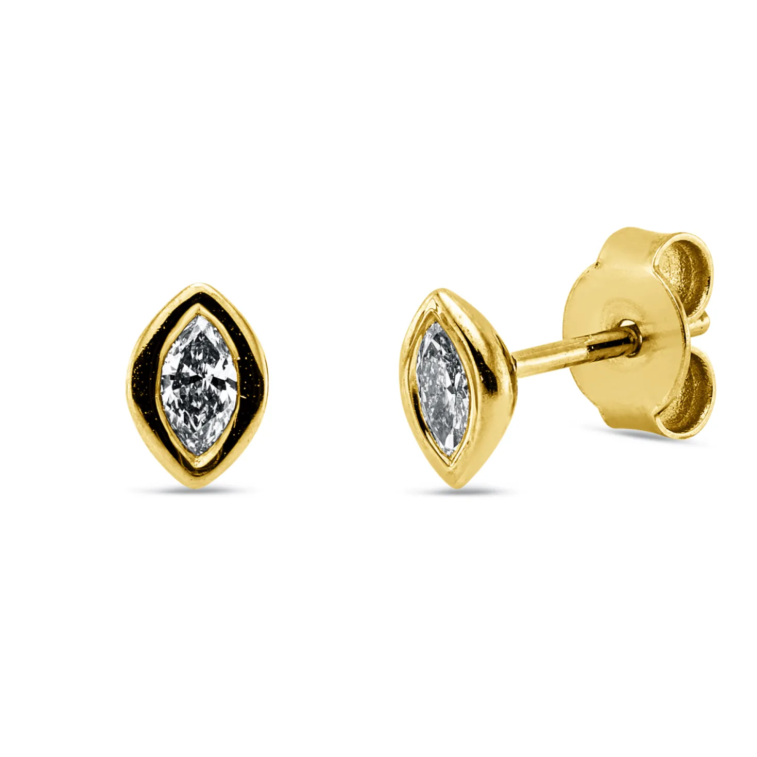 Solitaire Ohrstecker aus 750 Gelbgold 2 Diamanten Navette-Schliff 0,21ct TW-SI
