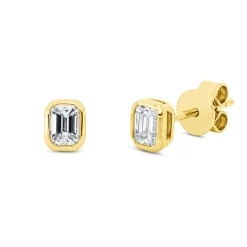 Solitaire Ohrstecker aus 750 Gelbgold 2 Diamanten Smaragd-Schliff 0,41ct TW-SI