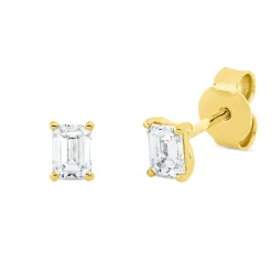 Solitaire Ohrstecker aus 750 Gelbgold 2 Diamanten Smaragd-Schliff 0,6ct TW-VSI