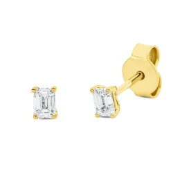 Solitaire Ohrstecker aus 750 Gelbgold 2 Diamanten Smaragd-Schliff 0,35ct TW-SI