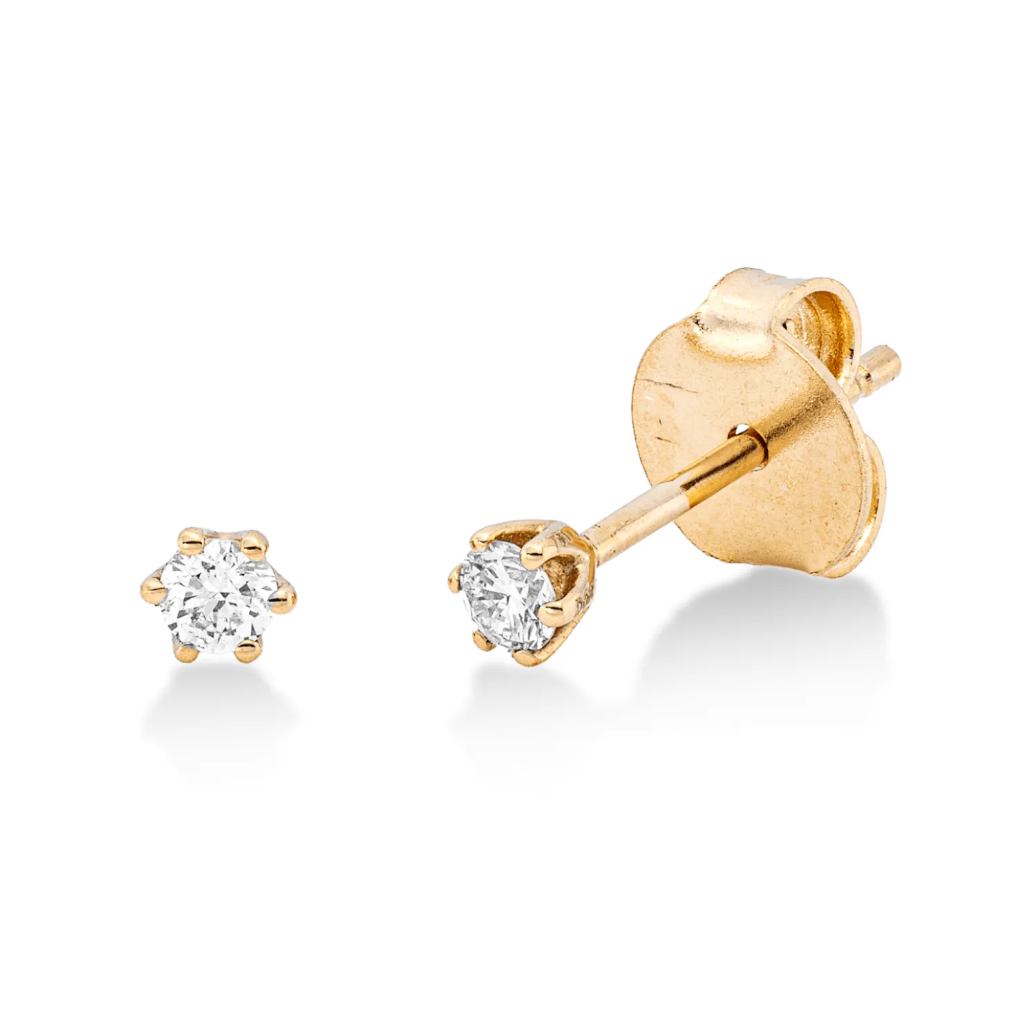 Solitaire Ohrstecker aus 750 Gold Gelbgold 2 Brillanten 0,1ct TW-SI 6er-Krappe